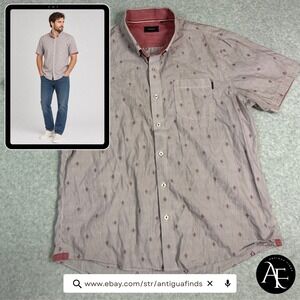 7Diamonds Mens XL Short Sleeve Button Down Shirt Red White Stripe Diamond Geo